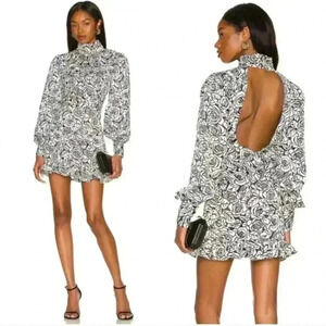 Lovers and Friends Bobbie Mini Dress Black and White Rose Print Size L